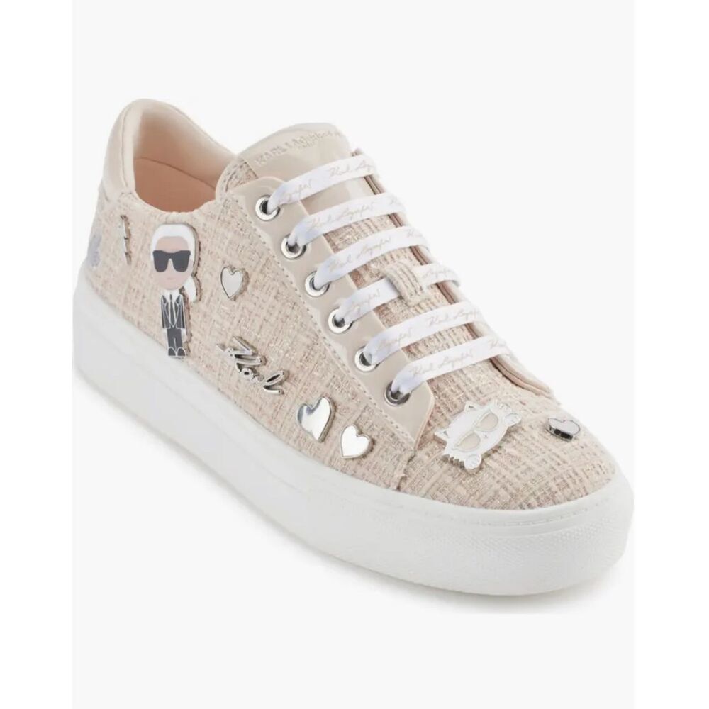 Karl Lagerfeld Pink Tweed Platform Sneakers with Silver Accents